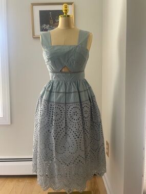 ASOS Sleeveless Dusty Blue Eyelet Midi Dress